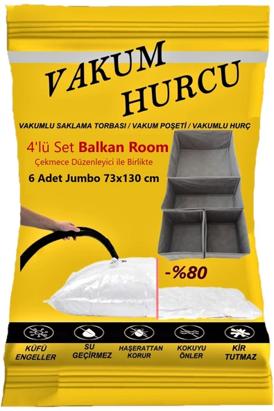 Vakum Hurcu 6'lı Set Jumbo 73x130 Cm Vakumlu Hurç - Vakumlu Poşet -