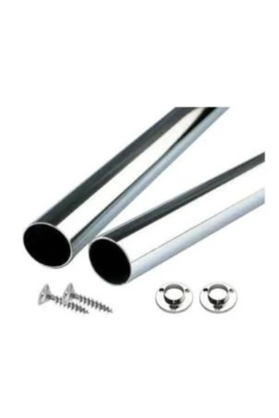 Mert Hırdavat Krom Kaplama 100 Cm Uzunluk Dolap Içi Boru Askı Borusu + 2 Adet Flanş +vidaları - 2