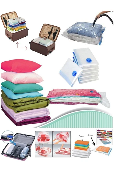 Vakumlu Saklama Poşeti Hurç 4 Lü Set (2 Ad60x80-2ad 55x90)seyahat Bavullarına Uygun ürün görseli 1