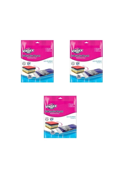 Vindex Vakumlu Giyisi Yastık Yorgan Saklama Torbası Poşeti Hurç -large -55x90 Cm. -1 Adetlik 3 Paket ürün görseli 1