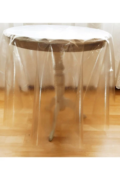 EFEMHOME EV TEKSTİL Altın Simli Şeffaf Silinebilir Pvc Yuvarlak Muşamba Masa Örtüsü