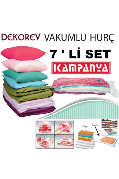 Vakum Hurcu Dekorev Vakumlu Poşet 3 Adet 50 X 70 Cm 2 Adet 55 X 90 Cm 2 Adet 80 X 100 Cm Vakumlu Torba Hurç ürün görseli 1