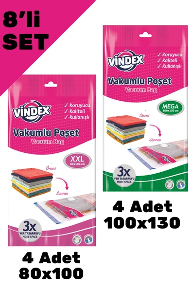 Vindex 8'li Vakumlu Poşet Vakumlu Hurç Ekonomik Set ürün görseli 1
