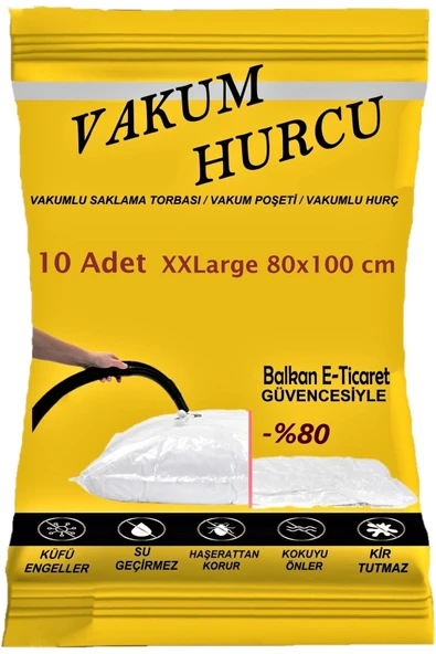 Vakum Hurcu 10'lu Set Xxlarge 80x100 Cm Vakumlu Hurç - Vakumlu Poşet -