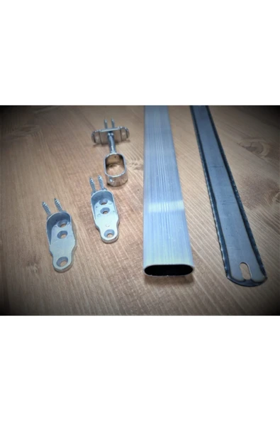 Ersa U Alüminyum 100 Cm Uzunluk Dolap Aski Borusu 2 Adet Flanş Vida 1 Adet Ayaklı Orta Flanş Testere - 2