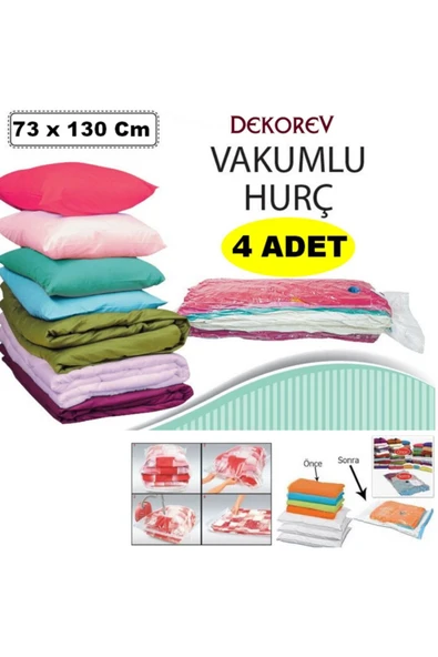 Vakum Hurcu 4 Adet Büyük Boy 73 Cm X 130 Cm Vakumlu Poşet Vakumlu Hurç Vakumlu Torba Yorgan Yastık Hurcu ürün görseli 1