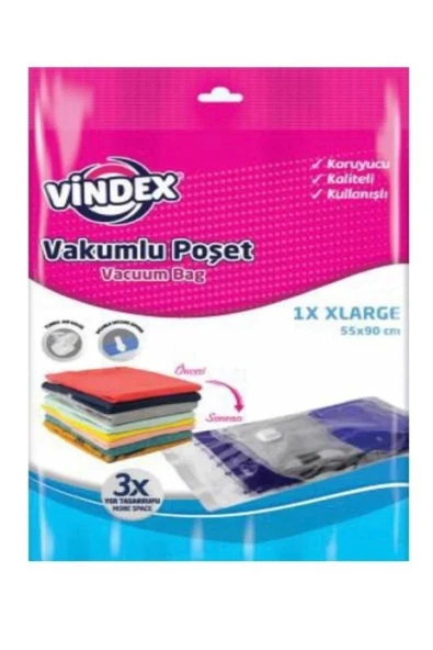 Vindex Vakumlu Giyisi Yastık Yorgan Saklama Torbası Poşeti Hurç -large -55x90 Cm. -1 Adetlik 5 Paket - 2