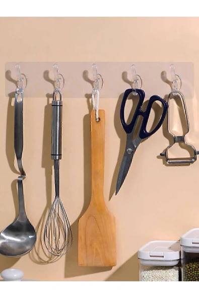 BAYSA 5'li Şeffaf Süper Yapışkan Askı Banyo, Mutfak Düzenleyici Askı - 2