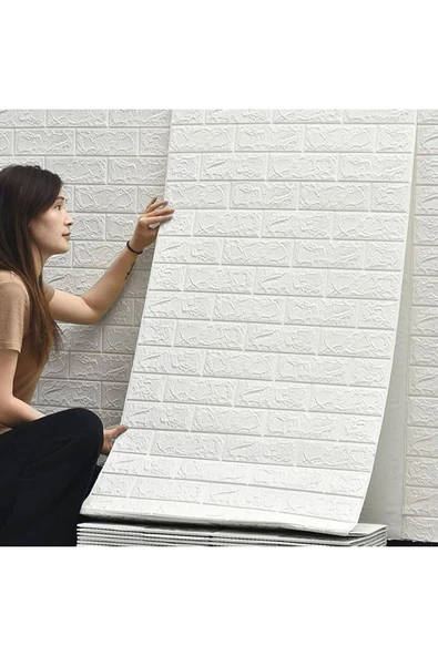 EYMHOME Kendinden Yapışkanlı Esnek Köpük Beyaz Taş Desen Duvar Kağıdı Paneli - 2