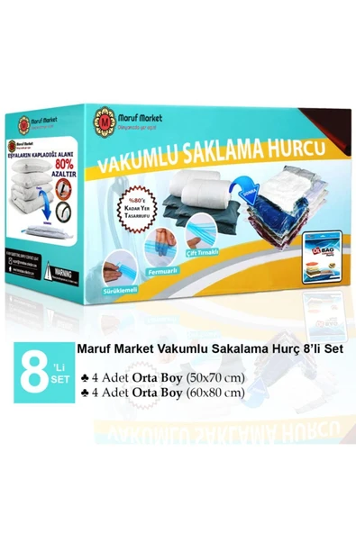 Marufmarket 8'li Vakumlu Saklama Poşet Seti - Vakumlu Hurç - Vakumlu Torba ( Elbise Hurcu)