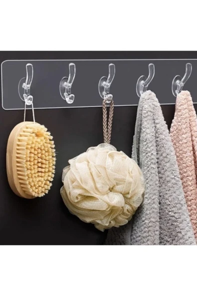 BAYSA Kendinden Yapışkanlı Güçlü Şeffaf 5 Li Askılık Kapı Arkası Mutfak Duvar Banyo Düzenleyici Askı - 3