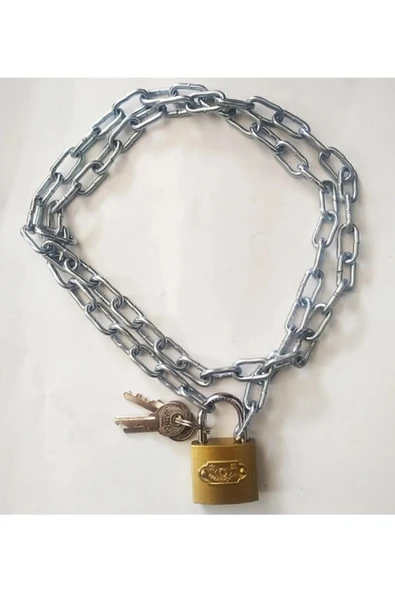 KOLUMAN Yeni 100cm Zincirli Kilit 32mm Asma Kilit 3 Yedekli 3mm Zincir - 3