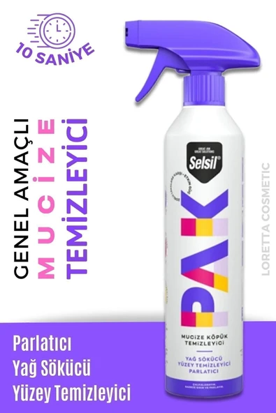 Selsil Pak 500 ml Mucize Köpük Temizleyici Sprey Yağ Sökücü Yüzey Temizleyici Parlatıcı Paksprey1li