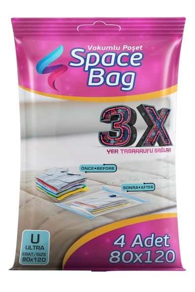 Space Bag 4 Adet 80x120 Vakumlu Poşet Seti + 1 Adet Çorap Hurcu