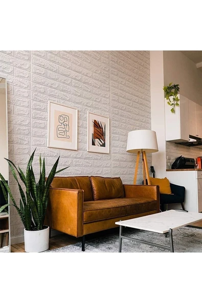 Mefawall Kendinden Yapışkanlı Esnek Köpük Beyaz Taş Desen Duvar Kağıdı Paneli - 2