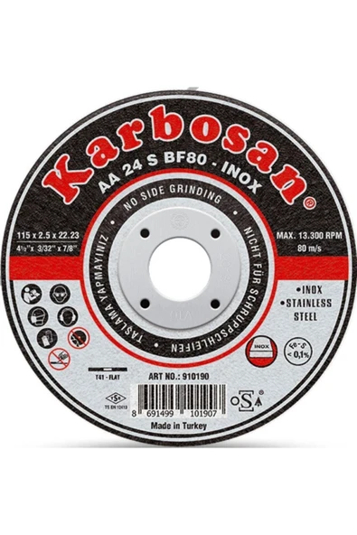 KARBOSAN Kesme Taşı Inox Kesici Paslanmaz Çelik 115x1.0x22