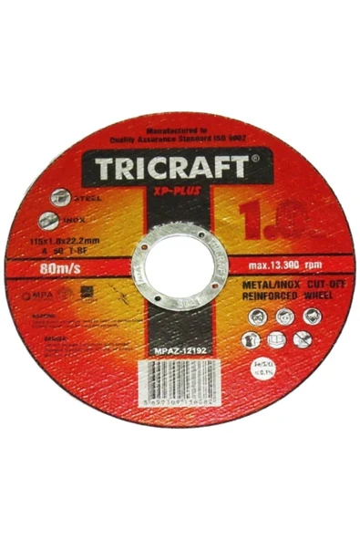 Tricraft 10 Ad Metal Kesici Inox Kesici Taş 115x1.0x22.2 Mm