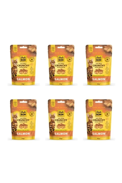 Crunchy İçi Dolgulu Somonlu Kedi Ödül Bisküvisi 6x 60gr