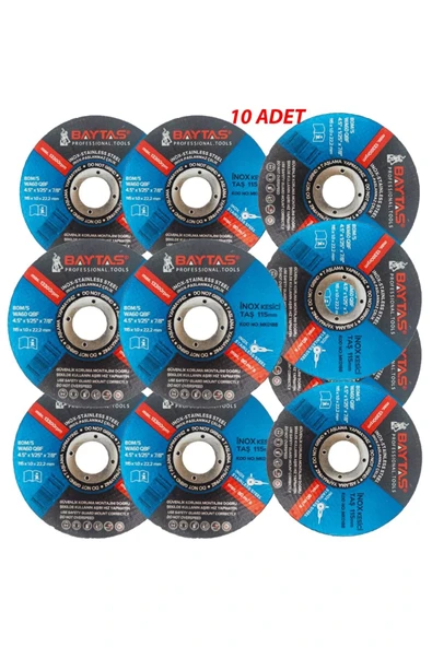 BAYTAŞLAR Baytaş Inox Metal Kesme Disk 10 Adet 115 Mm Kaliteli Kesici Spiral Taş