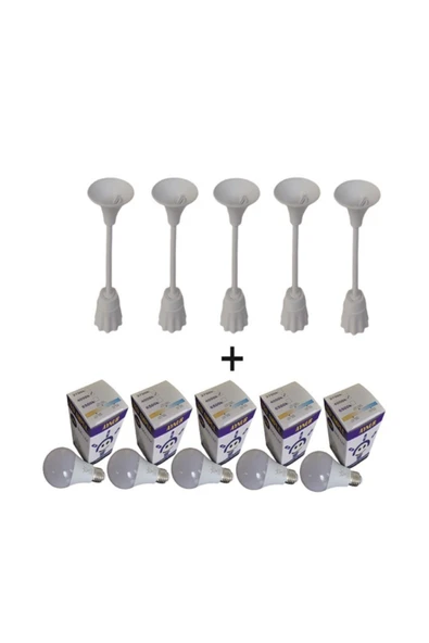 AynurLED Aynur 5 Adet 9w Led Ampul E27 Duy Normal Işık (4000 K) + 5 Adet Porselen Muhafazalı Askı Tij Takımı - 2