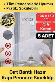 Anches 5 Adet Pratik Cam Pencere Kapı Uyumlu Çift Kanat Yırtılmaz Kendinden Yapışkanlı Sineklik