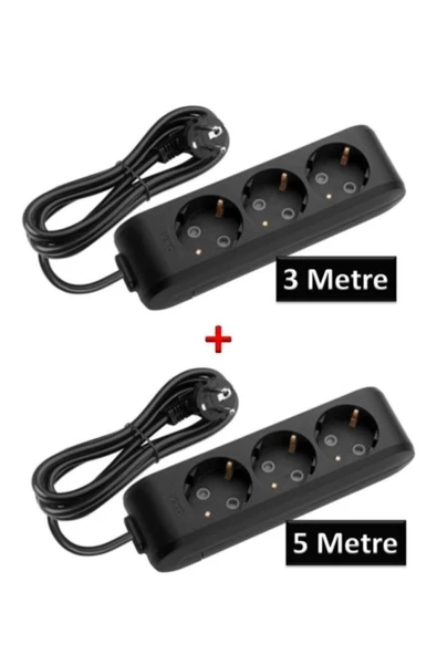 VİKO Avantajlı Paket Siyah Multilet Grup Priz Uzatma Kablosu (1 Adet 3'lü 3 Metre 1 Adet 3'lü 5 Metre - 2