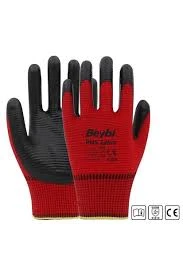 Beybi Pn5 Kırmızı Zebra Polyester Örme Nitril Işçi Eldiveni 10 Çift 10 Numara