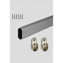 FSM Alüminyum 35 Cm Dolap Içi Oval Elbise Askı Borusu 2 Adet Tavan Askı Aparatı Vidaları ürün görseli 1