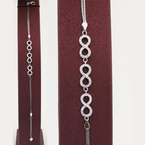 Sonsuzluk Tasarımlı Şık 925 Ayar Gümüş Bileklik - Resim 3