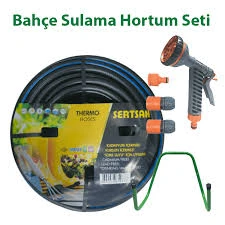 Sertsan Bahçe Sulama Seti 6 Fonksiyonlu Tabanca, Ayar Seti, Hortum Askısı ve 20 Metre Termo Kauçuk Hortum