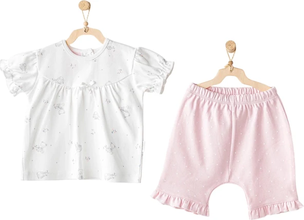Andywawa Ac25631 Cuddly Bunny Bear 2'li Bebe Takım Pink