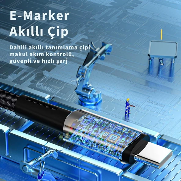 Essager Led Işıklı 2Metre 5A 100W Type C To Type C Şarj Kablosu Örgü Kopmaz Kablo Şarj Akım Koruma - 4