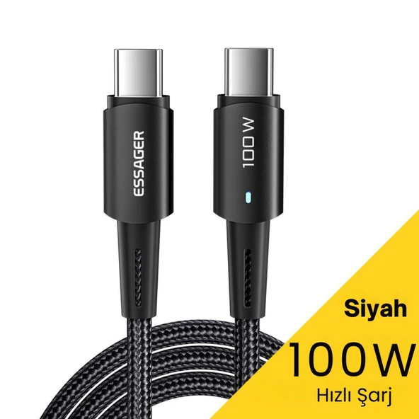 Essager Led Işıklı 2Metre 5A 100W Type C To Type C Şarj Kablosu Örgü Kopmaz Kablo Şarj Akım Koruma - 2