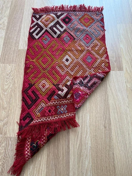 47x90 cm Küçük Boy Renkli Türk Kilim, Koçboynuzu Motifi, El Dokuma Vintage Kilim, Bohem Stili Kilim - 3