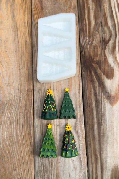 Noel Çamı İki Çeşit Dörtlü Silikon Mum Kalıbı - Resim 3