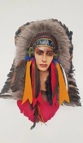 Maske Kızıldereli Duvar Süsleri Kızıldereli Tüylü 45 cm Büyük Maske Ev Dekor