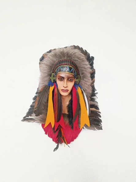 Maske Kızıldereli Duvar Süsleri Kızıldereli Tüylü 45 cm Büyük Maske Ev Dekor - 4