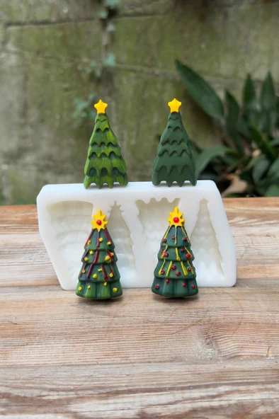 Noel Çamı İki Çeşit Dörtlü Silikon Mum Kalıbı - Resim 2