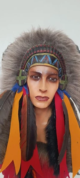 Maske Kızıldereli Duvar Süsleri Kızıldereli Tüylü 45 cm Büyük Maske Ev Dekor - 3