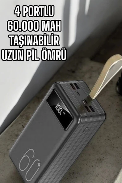 Powerbank 60.000 MAH Dijital Göstergeli 4 Portlu Taşınabilir - 2
