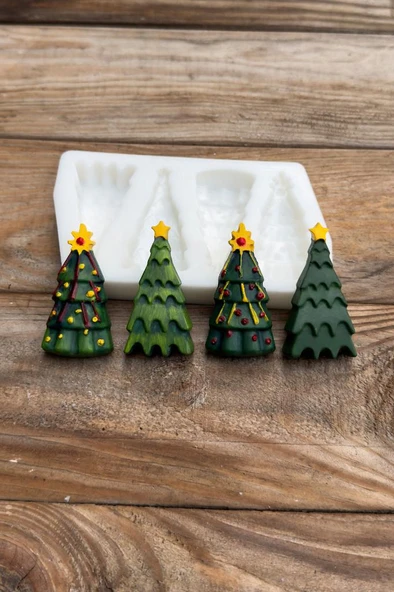 Noel Çamı İki Çeşit Dörtlü Silikon Mum Kalıbı - Resim 4