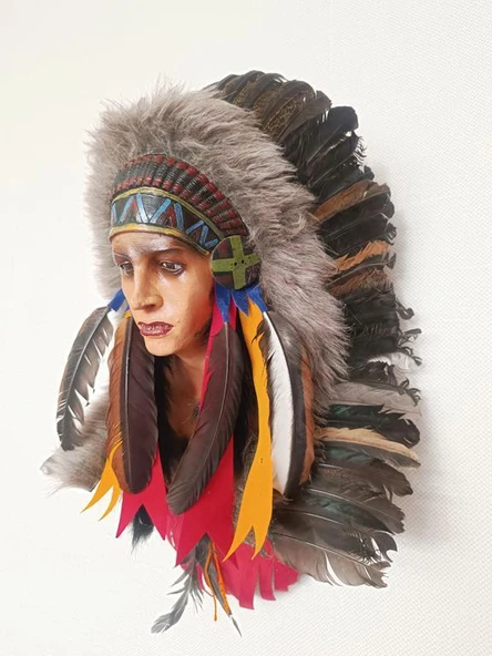 Maske Kızıldereli Duvar Süsleri Kızıldereli Tüylü 45 cm Büyük Maske Ev Dekor - 2