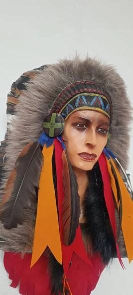 Maske Kızıldereli Duvar Süsleri Kızıldereli Tüylü 45 cm Büyük Maske Ev Dekor - 5