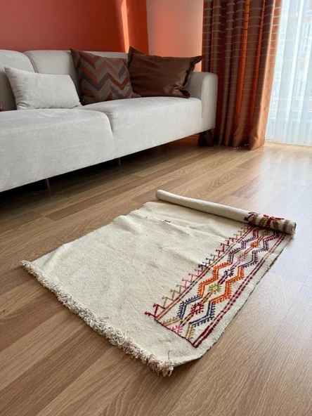 104x64 cm Küçük Açık Renkli Türk Kilimi, El Dokuma Vintage Halı, Eşsiz Bohem Kilim, Şık Ev Dekoru Hediyesi - 7