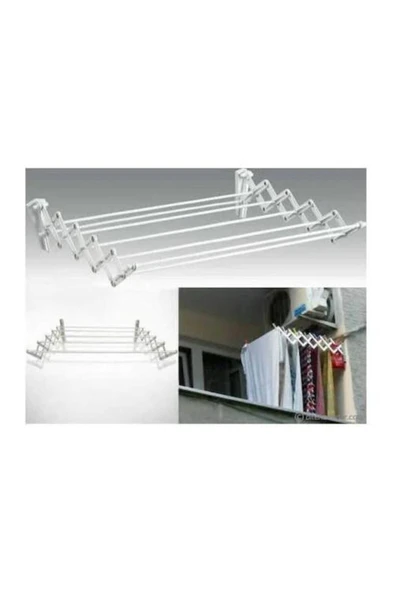 PAMİR Akordiyon Katlanır Çamaşır Askılığı - Duvar Tipi Çamaşırlık- 55 Cm 7 Çubuklu Satış - 2
