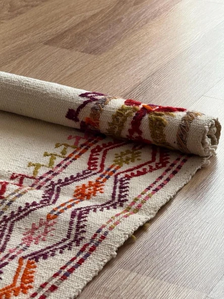 104x64 cm Küçük Açık Renkli Türk Kilimi, El Dokuma Vintage Halı, Eşsiz Bohem Kilim, Şık Ev Dekoru Hediyesi - 8