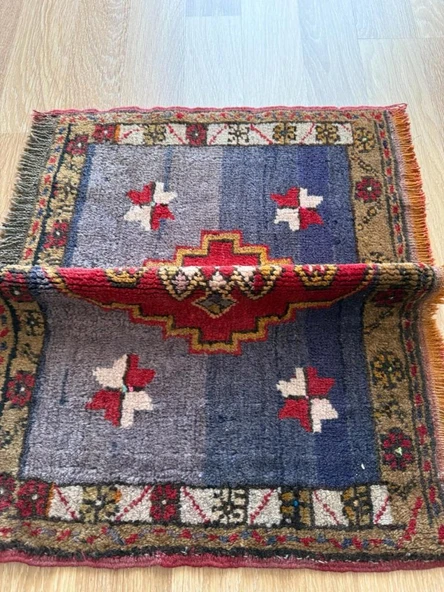 53x70 cm Küçük Türk Halı, El Dokuma Yün Halı, Giriş için Zemin Halısı, Vintage Bohem Ev Dekoru, Şık Küçük Halı - 8