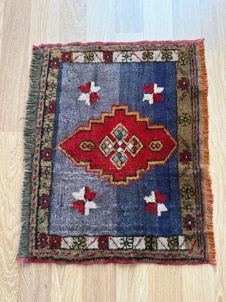 53x70 cm Küçük Türk Halı, El Dokuma Yün Halı, Giriş için Zemin Halısı, Vintage Bohem Ev Dekoru, Şık Küçük Halı