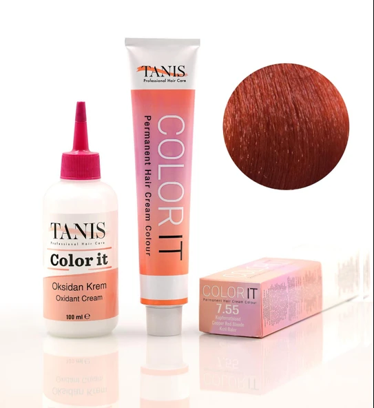 TANİS COLOR-IT (100 ML) Permanent Saç boyası 7.55 (Bakır Kırmızı Sarışın) ürün görseli 1