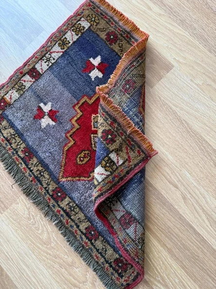 53x70 cm Küçük Türk Halı, El Dokuma Yün Halı, Giriş için Zemin Halısı, Vintage Bohem Ev Dekoru, Şık Küçük Halı - 4